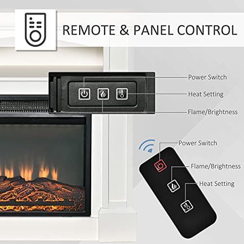  HOMCOM 32 Electric Fireplace with Mantel, Freestanding Heater with LED Log Flame, Shelf and Remote Control, 1400W, White