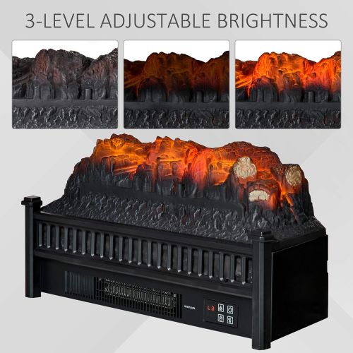  HOMCOM 23 Electric Fireplace Logs with Realistic Ember Bed, Fireplace Heater Insert with Remote Control, Timer, 1400W, Black