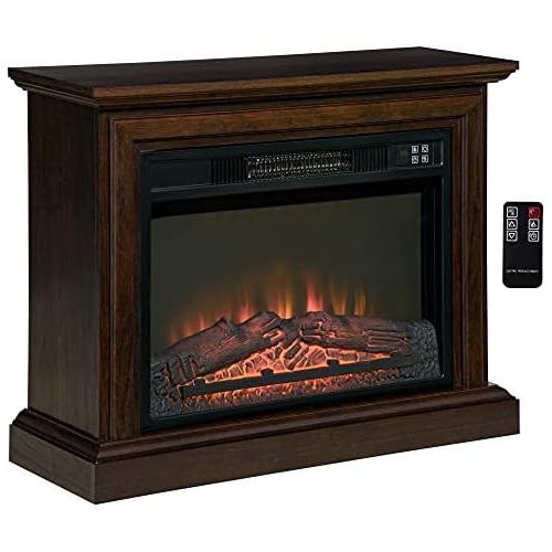  HOMCOM 31 Electric Fireplace with Dimmable Flame Effect and Mantel, Freestanding Space Heater with Log Hearth and Remote Control, 1400W, Brown