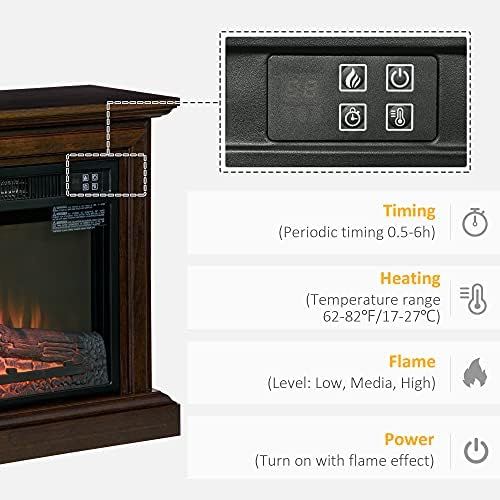  HOMCOM 31 Electric Fireplace with Dimmable Flame Effect and Mantel, Freestanding Space Heater with Log Hearth and Remote Control, 1400W, Brown