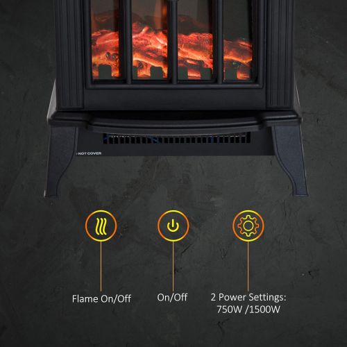 HOMCOM Electric Fireplace Heater, Freestanding Fireplace Stove with Realistic Log Flame LED Effect and Overheat Protection, Black
