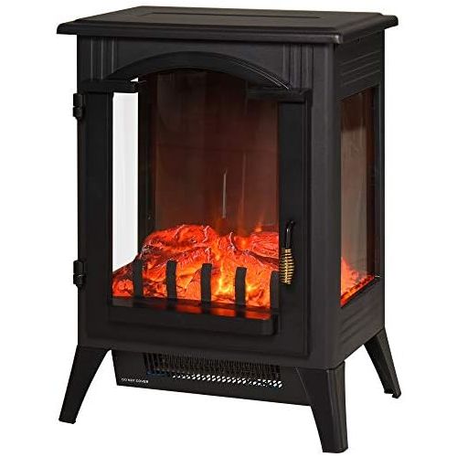  HOMCOM 750W/1500W Electric Fireplace Heater, Freestanding Fireplace Stove with Realistic LED Faux Flame Effect, Black