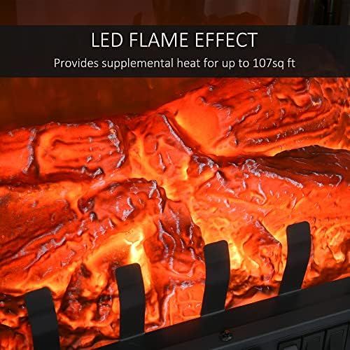  HOMCOM 750W/1500W Electric Fireplace Heater, Freestanding Fireplace Stove with Realistic LED Faux Flame Effect, Black