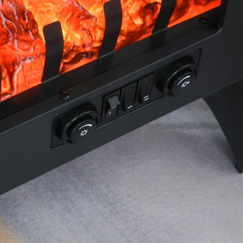  HOMCOM 750W/1500W Electric Fireplace Heater, Freestanding Fireplace Stove with Realistic LED Faux Flame Effect, Black