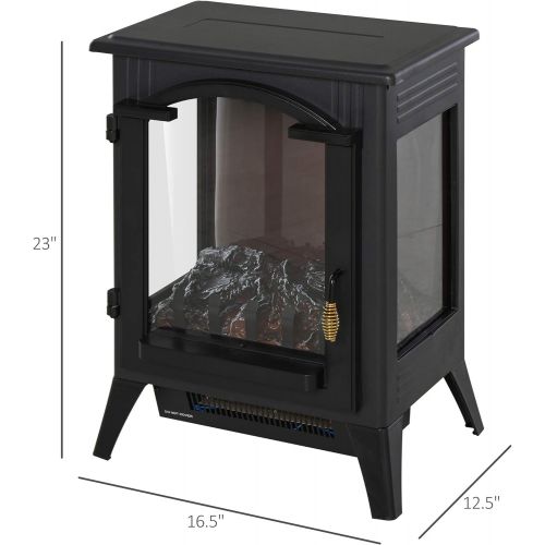  HOMCOM 750W/1500W Electric Fireplace Heater, Freestanding Fireplace Stove with Realistic LED Faux Flame Effect, Black