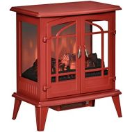 HOMCOM Electric Fireplace Heater, Freestanding Fireplace Stove with Realistic LED Log Flames and Overheating Safety Protection, 1400W, Red