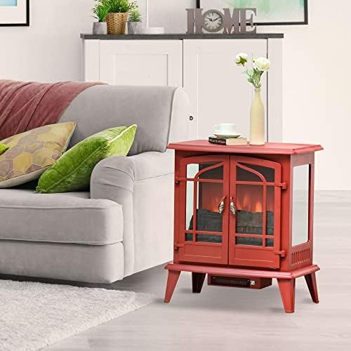  HOMCOM Electric Fireplace Heater, Freestanding Fireplace Stove with Realistic LED Log Flames and Overheating Safety Protection, 1400W, Red