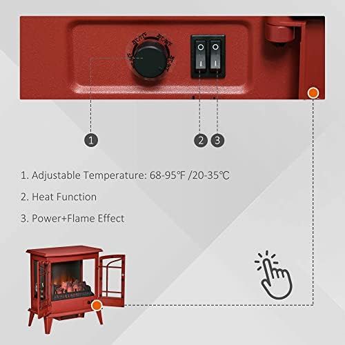 HOMCOM Electric Fireplace Heater, Freestanding Fireplace Stove with Realistic LED Log Flames and Overheating Safety Protection, 1400W, Red