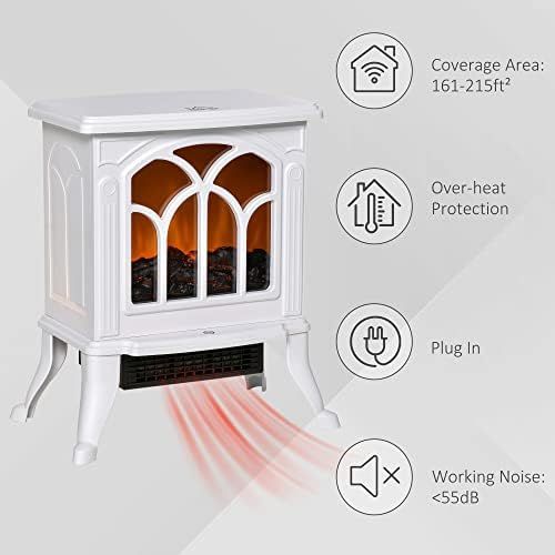  HOMCOM Freestanding Electric Fireplace Wood Stove, Space Heater with Realistic Flame Effect, Adjustable Temperature, and Overheat Protection, 750W/1500W, White