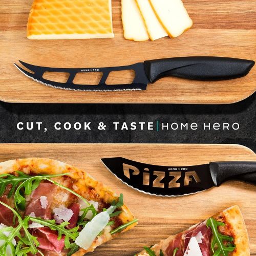  [아마존베스트]HOME HERO Stainless Steel Sharp Knife Set with Knife Block - 17 Pieces, Professional Kitchen Knife Set with Sharpener - Chef Knife Set 6, Steak Knife, Peeler, Scissors, Cheese, Pizza Knife -