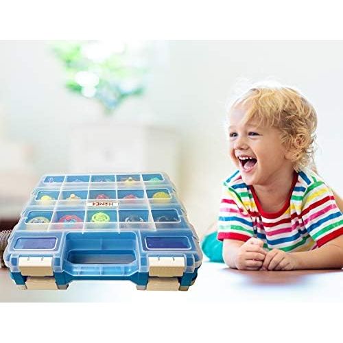  [아마존베스트]HOME4 Double Sided No BPA Toy Display Storage Container Box - Compatible with Mini Toys, Small Dolls, Tools Beyblade - Heavy Duty Organizer Carrying Case - 34 Adjustable Compartmen