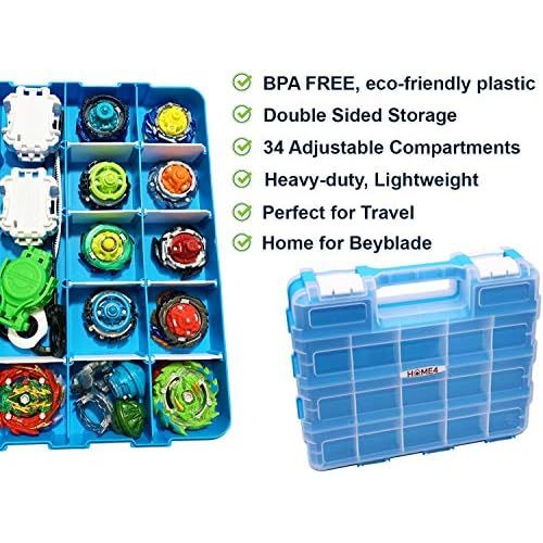  [아마존베스트]HOME4 Double Sided No BPA Toy Display Storage Container Box - Compatible with Mini Toys, Small Dolls, Tools Beyblade - Heavy Duty Organizer Carrying Case - 34 Adjustable Compartmen