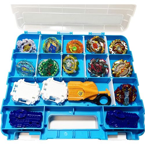  [아마존베스트]HOME4 Double Sided No BPA Toy Display Storage Container Box - Compatible with Mini Toys, Small Dolls, Tools Beyblade - Heavy Duty Organizer Carrying Case - 34 Adjustable Compartmen