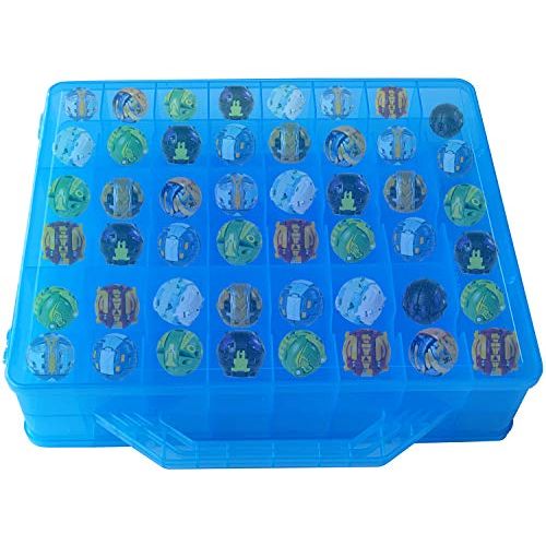  [아마존베스트]HOME4 Double Sided No BPA Toy Storage Container - Compatible with Mini Toys, Small Dolls Bakugan, Tools - Toy Organizer Carrying Case - 48 Compartments (Blue)