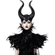 HOMELEX Feather Cape Shawl with Maleficent Horns Headband Set Halloween Costumes Couples Adults