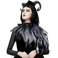 HOMELEX Gothic Real Black Feather Cape Shawl Shoulder Wings Choker Collar