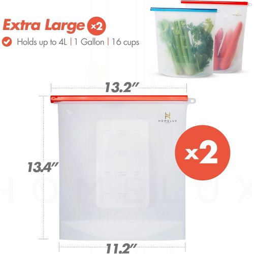  Homelux Theory Reusable Silicone Food Storage Bags Silicone Bags Reusable Bags Silicone Silicone Storage Bags Silicone Food Bags Reusable Silicone Food Bag (2 Extra Large)