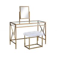 HOMES: Inside + Out IDF-DK6707CPN Ensta Geometric Vanity Table with Stool Champagne