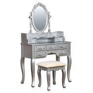 HOMES: Inside + Out IDF-DK6845SV Gala Transitional Vanity Table with Stool, Silver