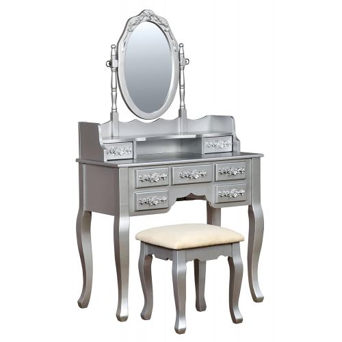  HOMES: Inside + Out IDF-DK6845SV Gala Transitional Vanity Table with Stool, Silver