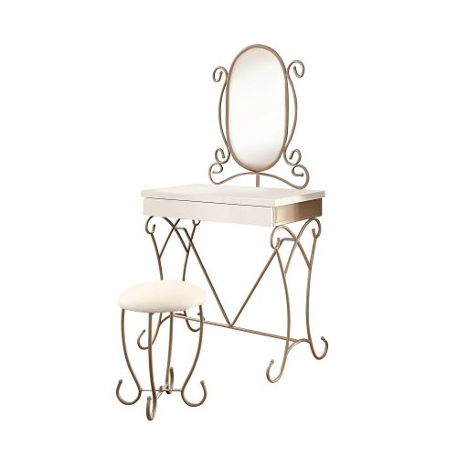  HOMES: Inside + Out ioHOMES Elouise Princess-Inspired Mirror/Vanity Set, Champagne/White