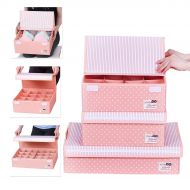 HOMESGU 3 Set Adjustable Storage Box Fabric Storage Bins Foldable Closet Underwear Organizer Drawer Divider kit for Underwear Bras Socks Ties(Set(Bra Box+16-Grid+24-Grid), Dot Pink