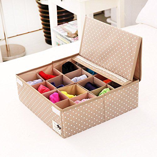  HOMESGU 3 Set Adjustable Storage Box Fabric Storage Bins Foldable Closet Underwear Organizer Drawer Divider kit for Underwear Bras Socks Ties(Set(Bra Box+16-Grid+24-Grid), Dot Pink