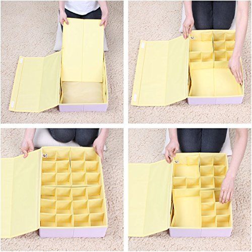  HOMESGU 3 Set Adjustable Storage Box Fabric Storage Bins Foldable Closet Underwear Organizer Drawer Divider kit for Underwear Bras Socks Ties(Set(Bra Box+16-Grid+24-Grid), Dot Pink