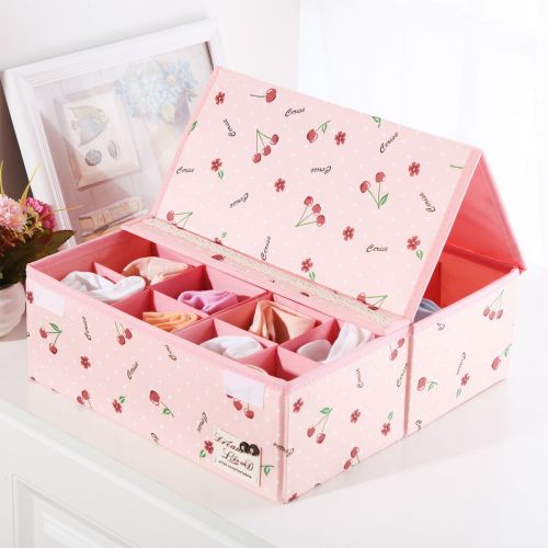  HOMESGU 3 Set Adjustable Storage Box Fabric Storage Bins Foldable Closet Underwear Organizer Drawer Divider kit for Underwear Bras Socks Ties(Set(Bra Box+16-Grid+24-Grid), Dot Pink