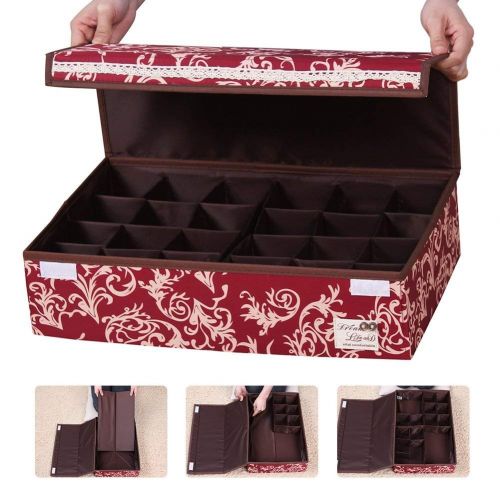  HOMESGU 3 Set Adjustable Storage Box Fabric Storage Bins Foldable Closet Underwear Organizer Drawer Divider kit for Underwear Bras Socks Ties(Set(Bra Box+16-Grid+24-Grid), Dot Pink