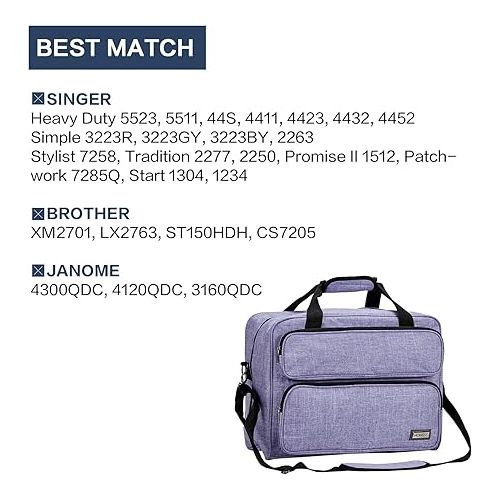  HOMEST Sewing Machine Carrying Case, Universal Tote Bag with Shoulder Strap Compatible with Singer, Brother, Janome, Purple (Patent Design)