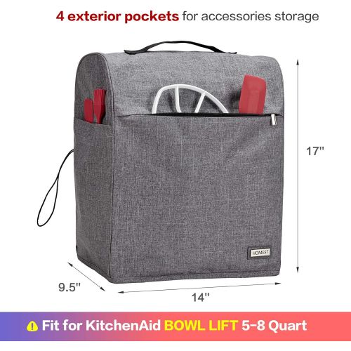  HOMEST Stand Mixer Cover Compatible with KitchenAid Bowl Lift 5-8 Quart，Dust Cover with Zipper Pocket for Accessories, Grey (Patent Design)