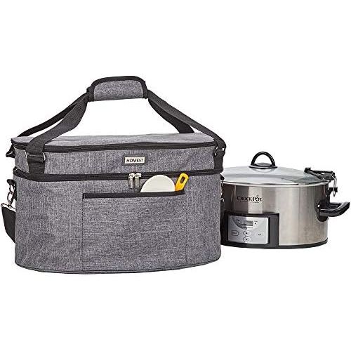  HOMEST Slow Cooker Bag for Crock-Pot 6-8 Quart, Insulated Travel Carrier with Easy to Clean Lining, Carry Case with Top Zip Compartment and Accessory Pocket (Patent Pending)