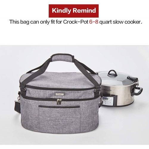  HOMEST Slow Cooker Bag for Crock-Pot 6-8 Quart, Insulated Travel Carrier with Easy to Clean Lining, Carry Case with Top Zip Compartment and Accessory Pocket (Patent Pending)