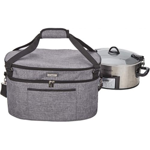  HOMEST Slow Cooker Bag for Crock-Pot 6-8 Quart, Insulated Travel Carrier with Easy to Clean Lining, Carry Case with Top Zip Compartment and Accessory Pocket (Patent Pending)