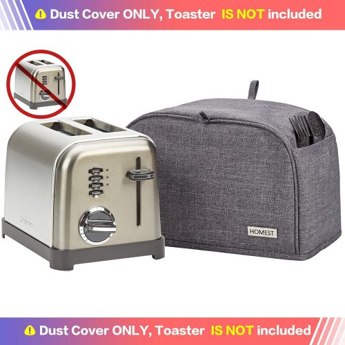  HOMEST 2 Slice Toaster Cover with Pockets, Can Hold Jam Spreader Knife & Toaster Tongs, Dust and Fingerprint Protection, Machine Washable, Grey(Cover Only)