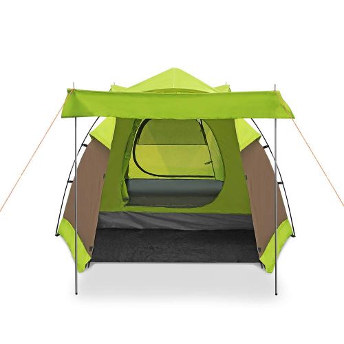  HOMESTAR Star Home Family Camping Tents Set Up in Seconds Waterproof Double Layer Pop up Tent with Snow Skirt Four Doors Automatic Tent 3-4 Person Sun Shelter (ArmyGreen)…