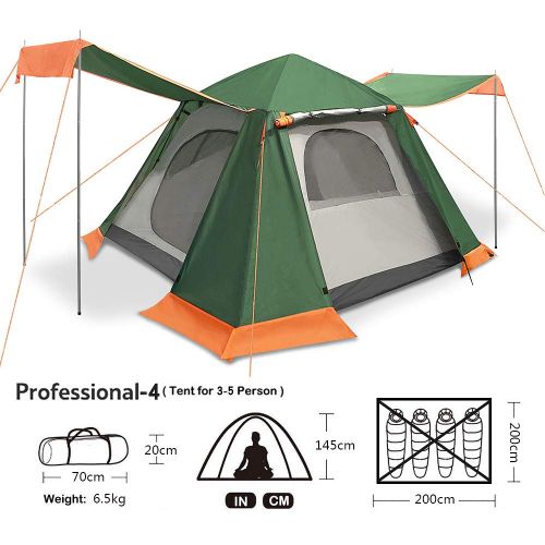  HOMESTAR Star Home Family Camping Tents Set Up in Seconds Waterproof Double Layer Pop up Tent with Snow Skirt Four Doors Automatic Tent 3-4 Person Sun Shelter (ArmyGreen)…