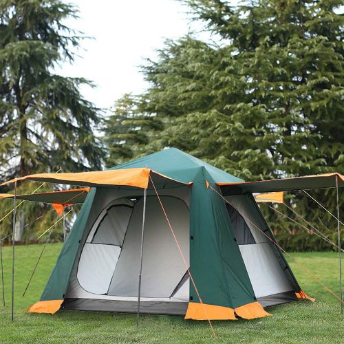  HOMESTAR Star Home Family Camping Tents Set Up in Seconds Waterproof Double Layer Pop up Tent with Snow Skirt Four Doors Automatic Tent 3-4 Person Sun Shelter (ArmyGreen)…