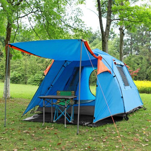  HOMESTAR Star Home Family Camping Tents Set Up in Seconds Waterproof Double Layer Pop up Tent with Snow Skirt Four Doors Automatic Tent 3-4 Person Sun Shelter (ArmyGreen)…