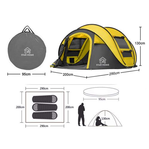  HOMESTAR STAR HOME Family Tents for Camping 3-4 Person Pop up Tent Sun Shelter with UV Protection Waterproof Windproof Automatic Tent