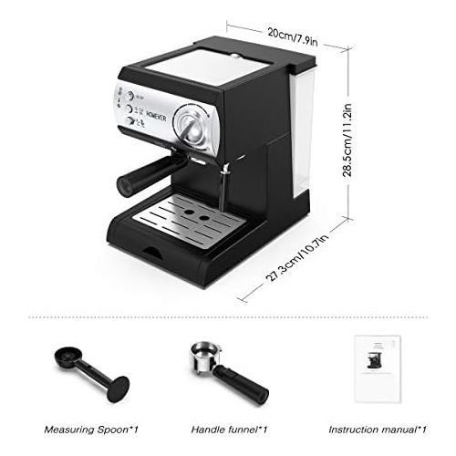  Espresso Siebtragermaschine,Homever 15 Bar Espressomaschine Kaffeemaschine mit Milchschaum Duese,1050W Direktwahltasten & Drehregler,1 oder 2 Tassen Espresso Funktion zum Espresso,L