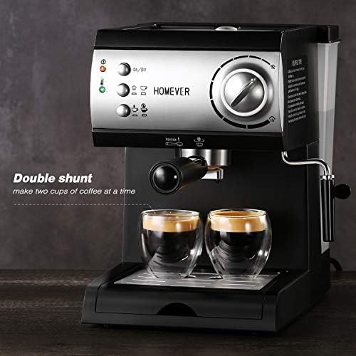  Espresso Siebtragermaschine,Homever 15 Bar Espressomaschine Kaffeemaschine mit Milchschaum Duese,1050W Direktwahltasten & Drehregler,1 oder 2 Tassen Espresso Funktion zum Espresso,L