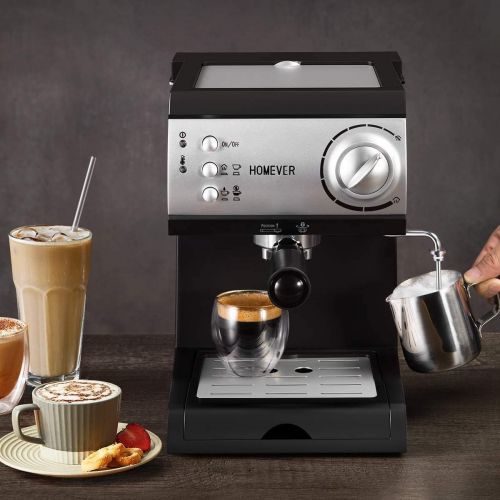  Espresso Siebtragermaschine,Homever 15 Bar Espressomaschine Kaffeemaschine mit Milchschaum Duese,1050W Direktwahltasten & Drehregler,1 oder 2 Tassen Espresso Funktion zum Espresso,L