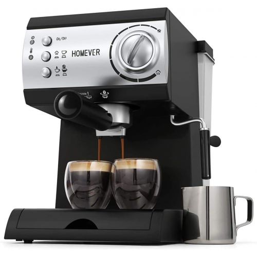  Espresso Siebtragermaschine,Homever 15 Bar Espressomaschine Kaffeemaschine mit Milchschaum Duese,1050W Direktwahltasten & Drehregler,1 oder 2 Tassen Espresso Funktion zum Espresso,L