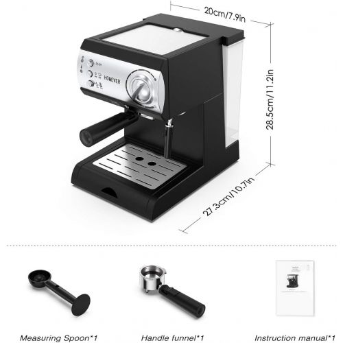  Espresso Siebtragermaschine,Homever 15 Bar Espressomaschine Kaffeemaschine mit Milchschaum Duese,1050W Direktwahltasten & Drehregler,1 oder 2 Tassen Espresso Funktion zum Espresso,L