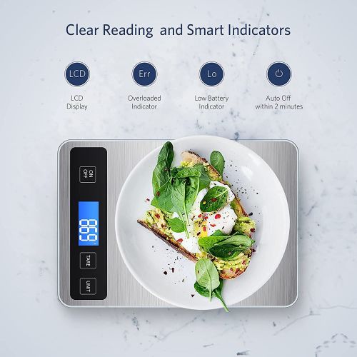  Homever Kitchen Scale, 33lb/15kg Food Scales Digital Weight Grams and oz for Cooking, 304 Stainless Steel, Silver