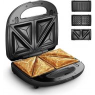 [아마존베스트]Sandwich Maker, HOMEVER 3-IN-1 Waffle Maker, Sandwich Grill with 3 Sets of Detachable Non-Stick Plate and LED Indicator Lights,750W Rapid Heating in 2 Minutes, Red