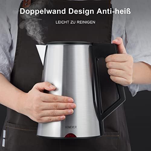  [아마존베스트]Homever Stainless Steel Electric Kettle 1.7 Litres, 1800 W Double-Walled Stainless Steel Kettle Auto-Off & Dry Run Protection, Ideal for Coffee, Tea, Oatmeal, Baby Food BPA-Free