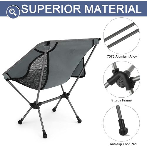  HOMFUL Camping Chair,Ultralight Portable Backpacking Chairs with Storage Bag Folding Chair for Outdoor,Camping,Hiking,Picnic,265lbs Capacity(Gray)